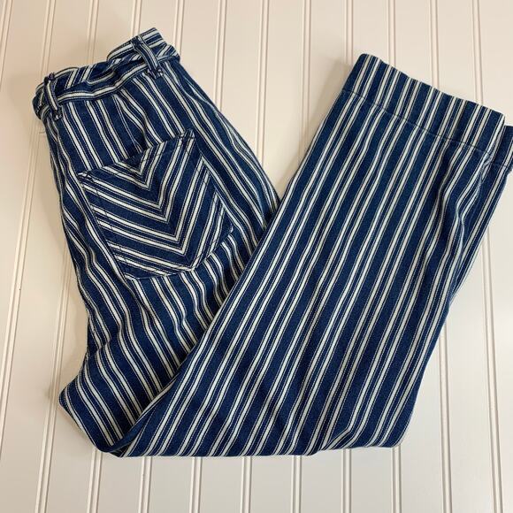 Vintage Striped Denim Cropped High Waisted Jeans Belted Sz 4 - Picture 1 of 6